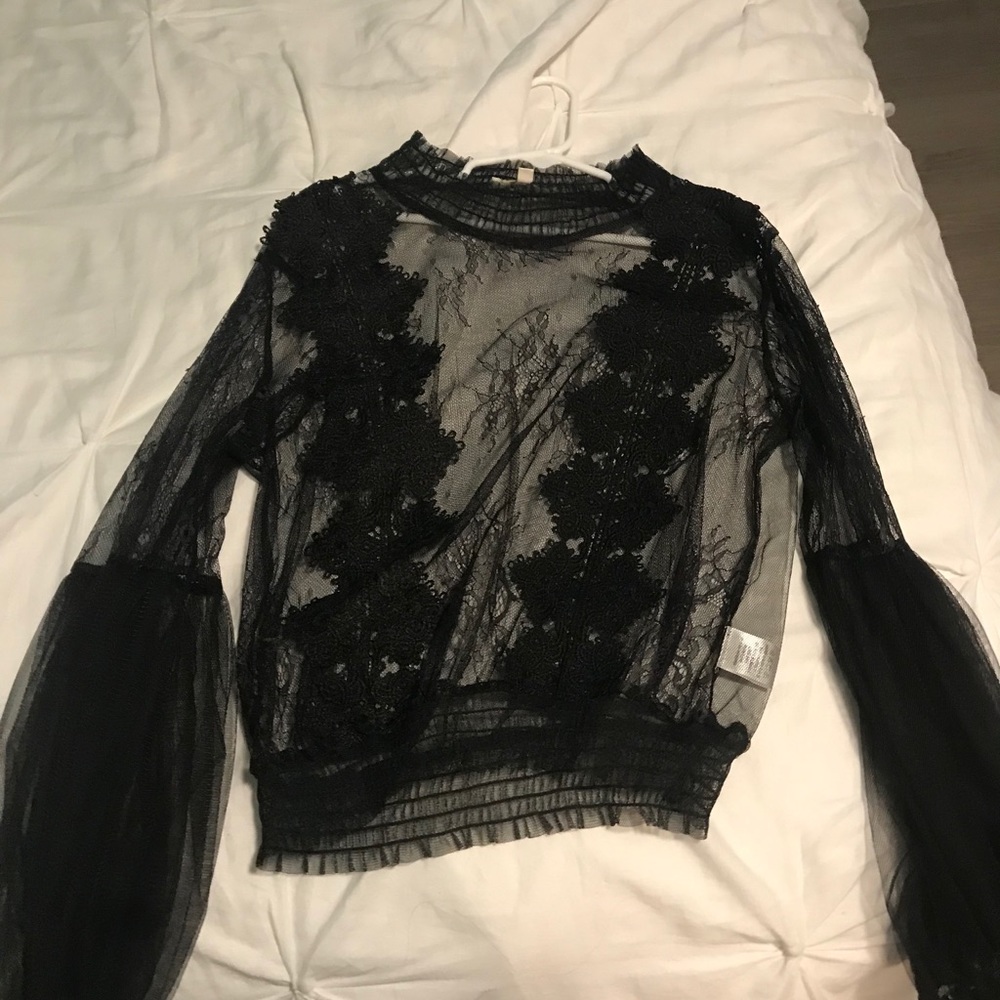 Lace long sleeve black mesh shirt